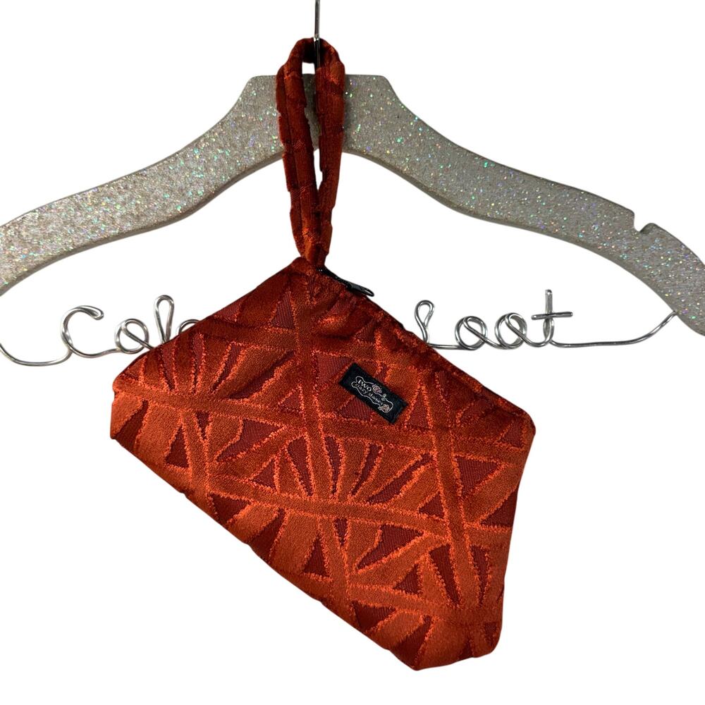 Two Crazy Daisies Wristlet Red Textured Zip Pouch Clutch